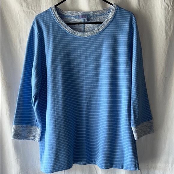fresh produce Tops - Fresh Produce Blue Striped Sweatshirt Terry XXL